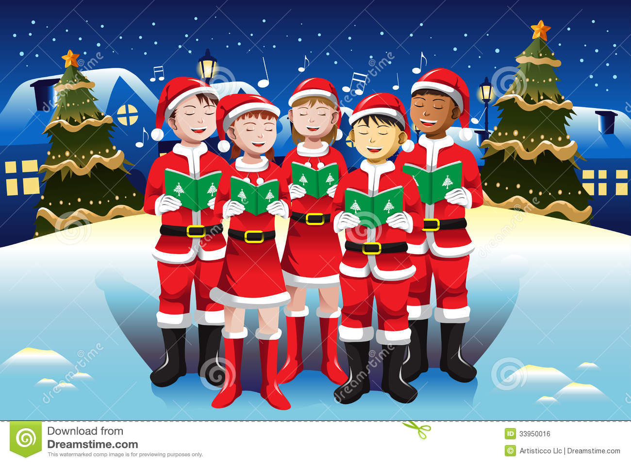 Un Illustrazione Di Vettore Dei Bambini Felici Che Cantano Nel Natale