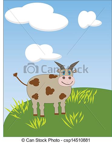 Vector   Little Jersey Cow With A Cocked Head And Blue Eyes   Stock