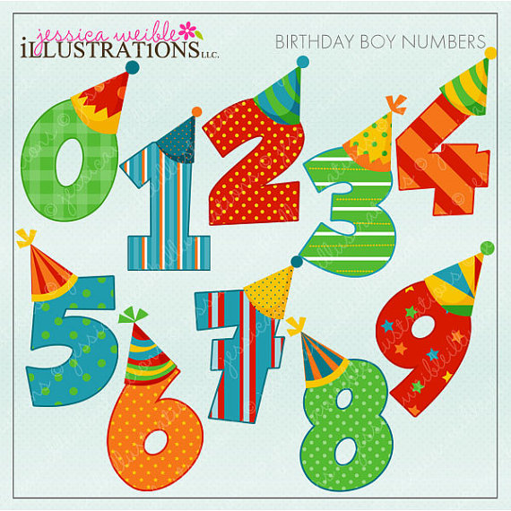 Birthday Boy Numbers Cute Digital Clipart For Card Design    