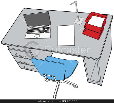 Business Report Laptop On Office Desk Scene Stock Vector Clipart Line