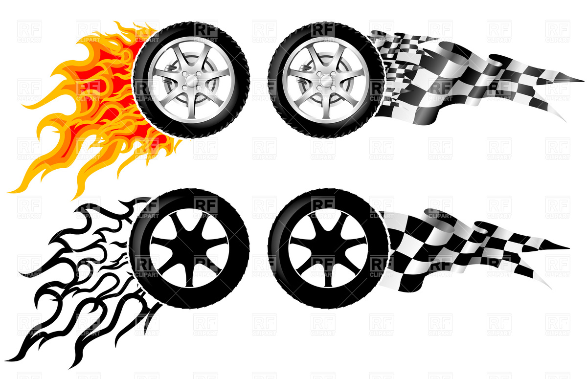Car Racing Emblem Wheel In Fire Download Royalty Free Vector Clipart