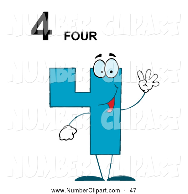 Clip Art Of A Cute And Friendly Blue Number 4 Four Guy With Text By    
