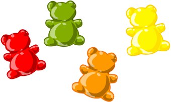 Clip Art Of Four Red Green Orange And Yellow Gummi Bears Or