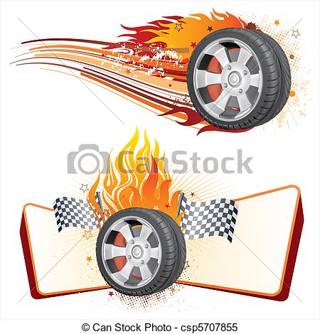 Clipart Vector Of Wheel And Flame   Fiery Racing Tire Automobile Race