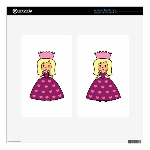 Cute Cartoon Clipart Pink Princess Hearts Dress Kindle Fire Decals