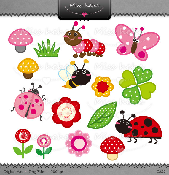 Digital Clip Art   Cute Garden Insect   Png File   300 Dpi   Ca39    