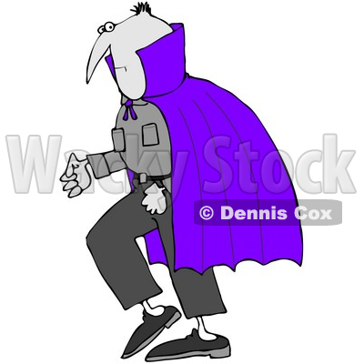 Free  Rf  Clipart Illustration Of A Gray Vampire Wearing A Purple Cape