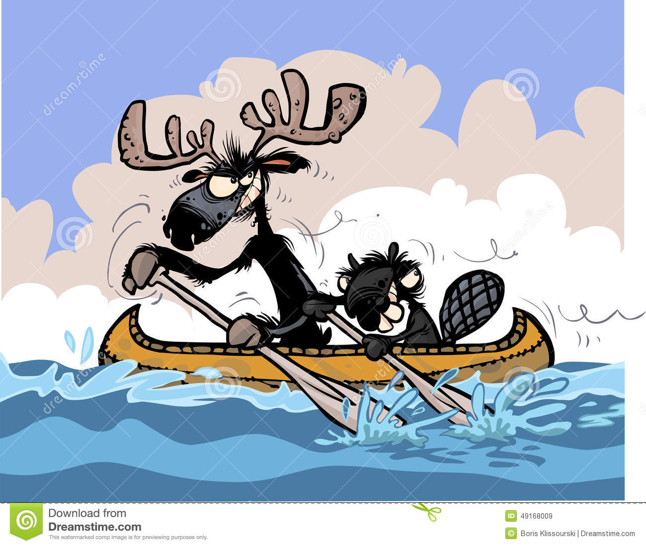 Funny Moose And Beaver Characters On Canoe  Stock Vector   Image