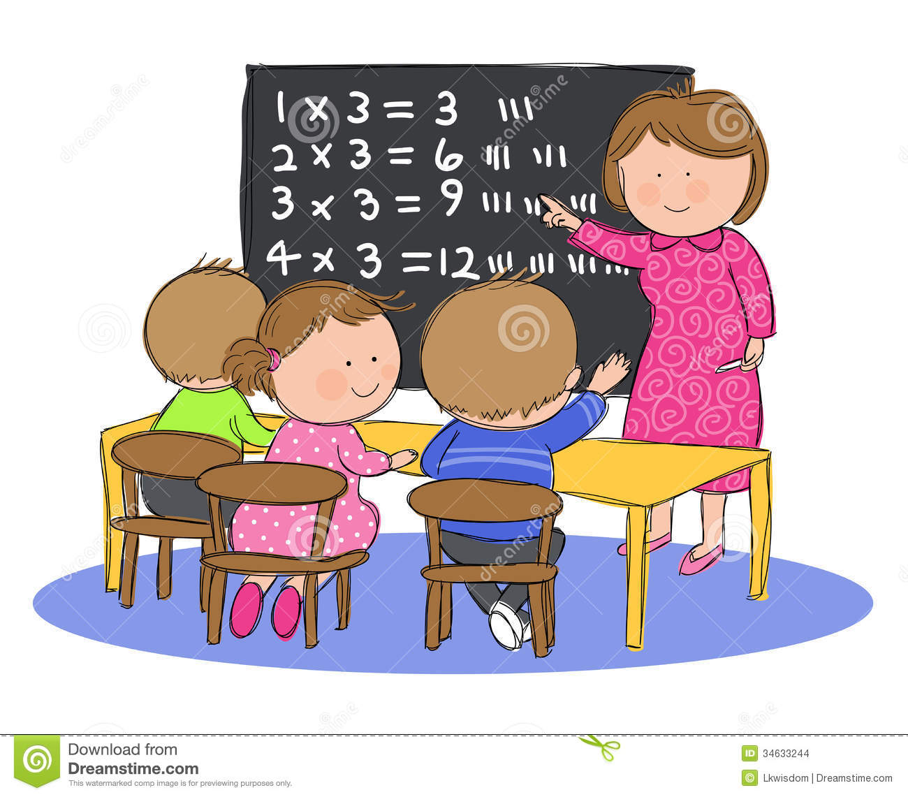 Hand Drawn Picture Of Children In Classroom At School Learning Math