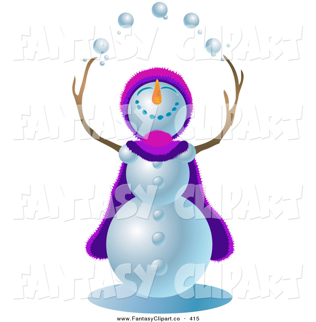Happy Snowman Wearing A Purple And Pink Cape And Hat Looking Upwards