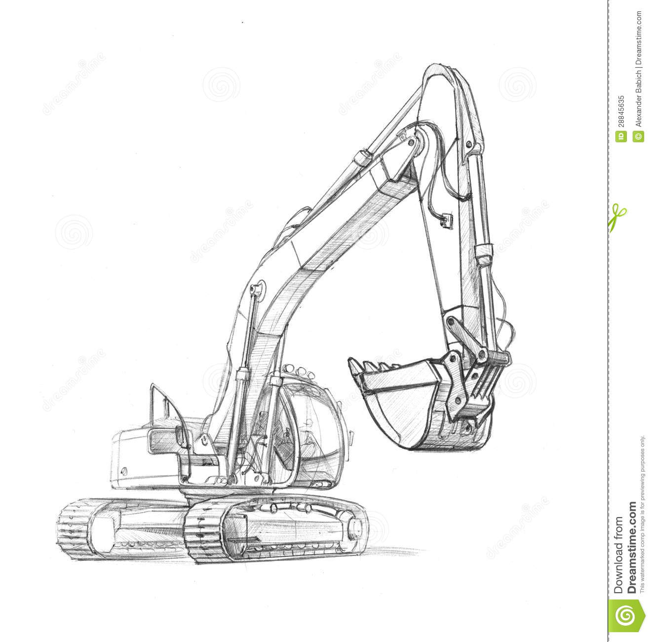 Illustration Of An Excavator In Pencil  Black And White