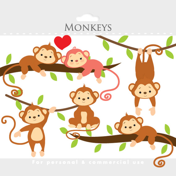 Monkey Clipart   Whimsical Monkeys Clip Art Cute Monkeys Jungle