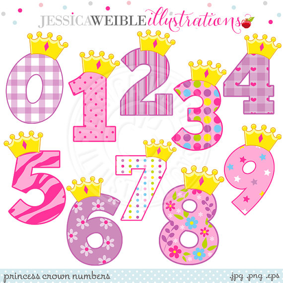 Numbers Cute Digital Clipart   Commercial Use Ok   Princess Number