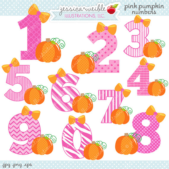 Pink Pumpkin Numbers Cute Digital Clipart   Commercial Use Ok