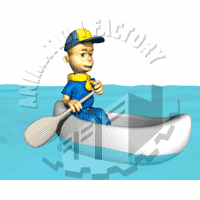 Scout Paddling Canoe In Water Animated Clipart