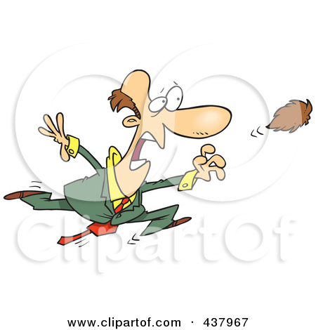 Art Illustration Of A Cartoon Businessman Chasing After His Toupee