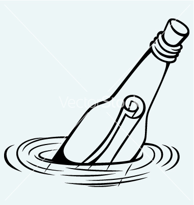 Bottle With A Message In Water Vector
