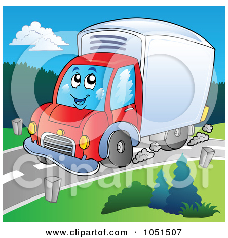 Clipart Illustration Of A Cute Big Rig Truck Driving On A Road By
