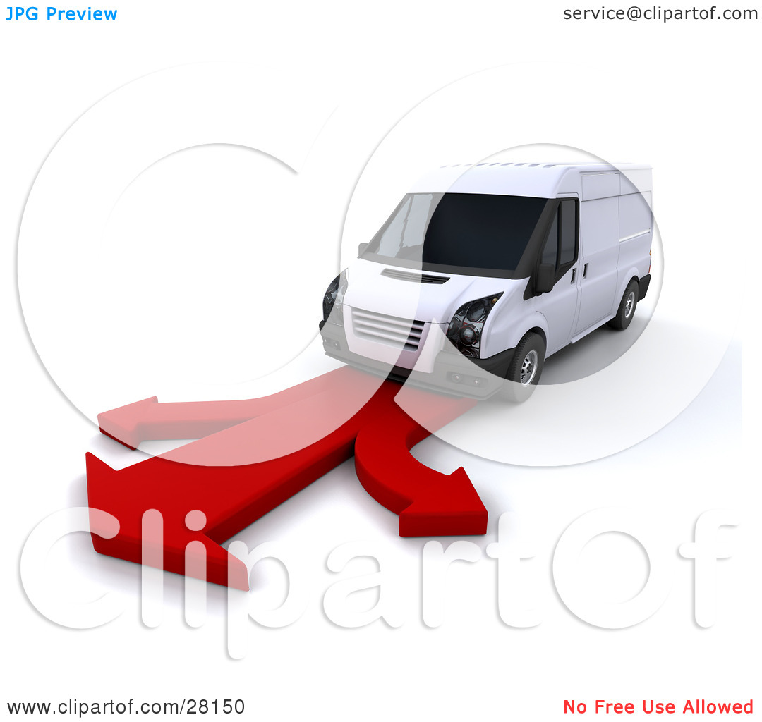 Clipart Illustration Of A White Delivery Van Driving On A Red Arrow