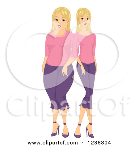 Clipart Of A Blond Woman Shown Before And After Weightloss   Royalty