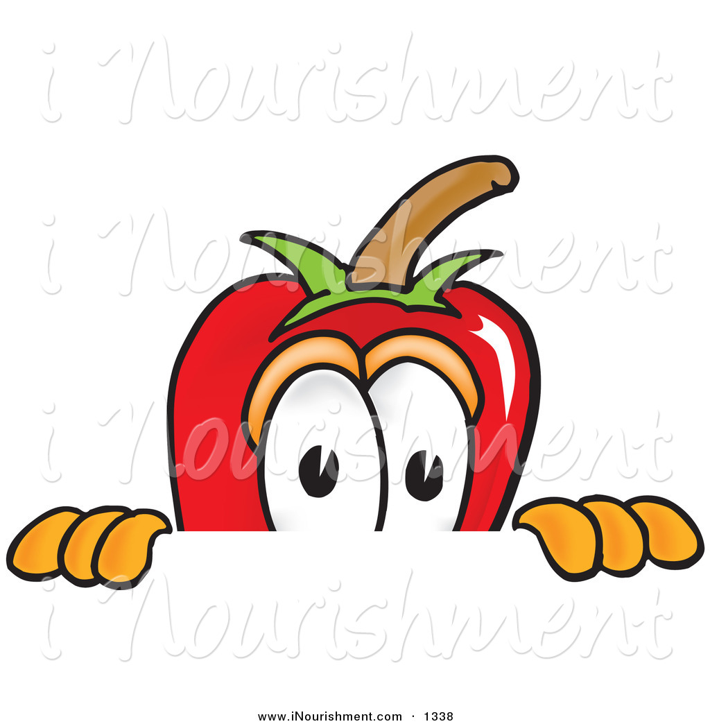 Clipart Of A Red Chili Pepper Mascot Cartoon Character Scared Peeking    