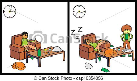 Clipart Vector Of After Eating   A Man Angry After His Friend Sleep    