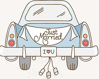 Clipart Wedding Just Married Car Bride Groom Digital Art Weddings 1 00