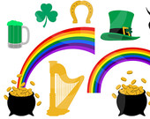 Digital Clipart Saint Patricks Day Graphics Shamrock Rainbow Green St    