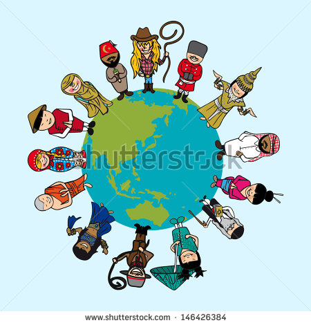 Global Cartoon People With Distinctive Outfit  Vector Illustration