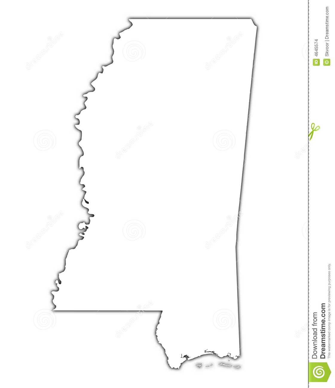Mississippi Outline Map With Shadow  Detailed Mercator Projection