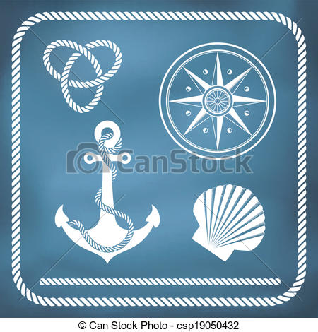 Nautical Symbols   Compass Anchor Rope Knot Shell
