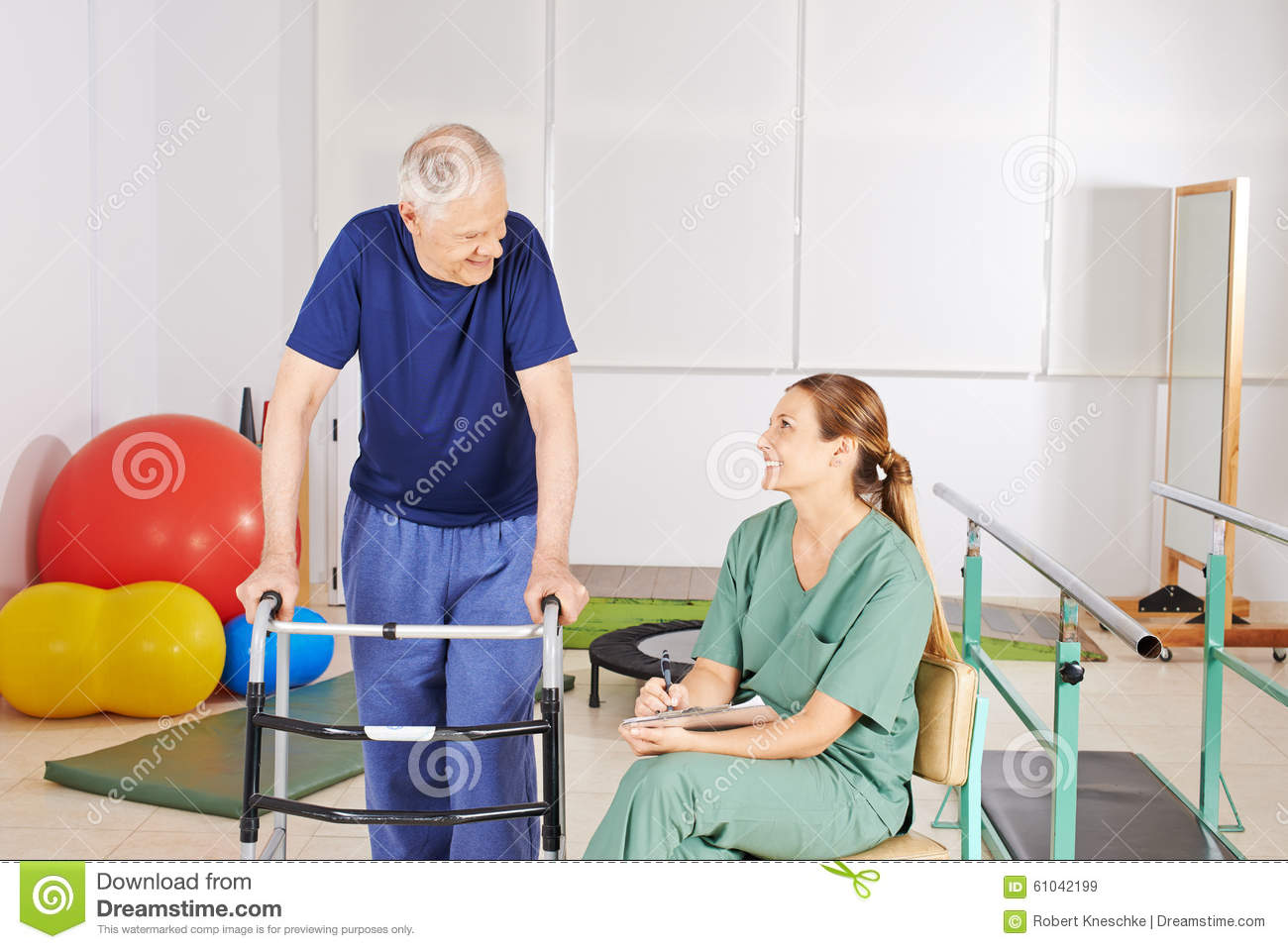 Old Man With Walker In Physical Therapy Stock Photo   Image  61042199