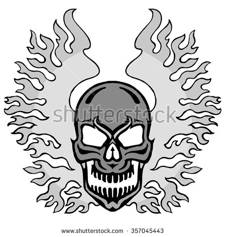 Rebel Flame Fire Skull Vector Illustration Grayscale   Stock Vector