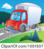 Rf  Clipart Illustration Of A Cute Big Rig Truck Driving On A Road
