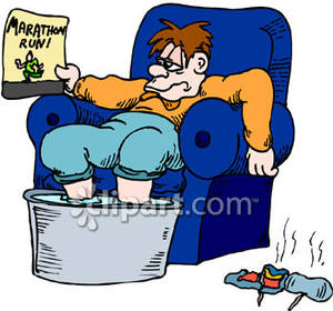     Runner Soaking His Feet After Running   Royalty Free Clipart Picture