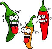 Three Cartoon Hot Chili Peppers