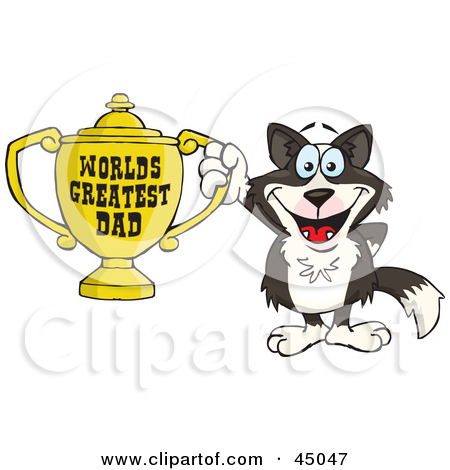Border Collie Dog Character Holding A Golden Worlds Greatest Dad    