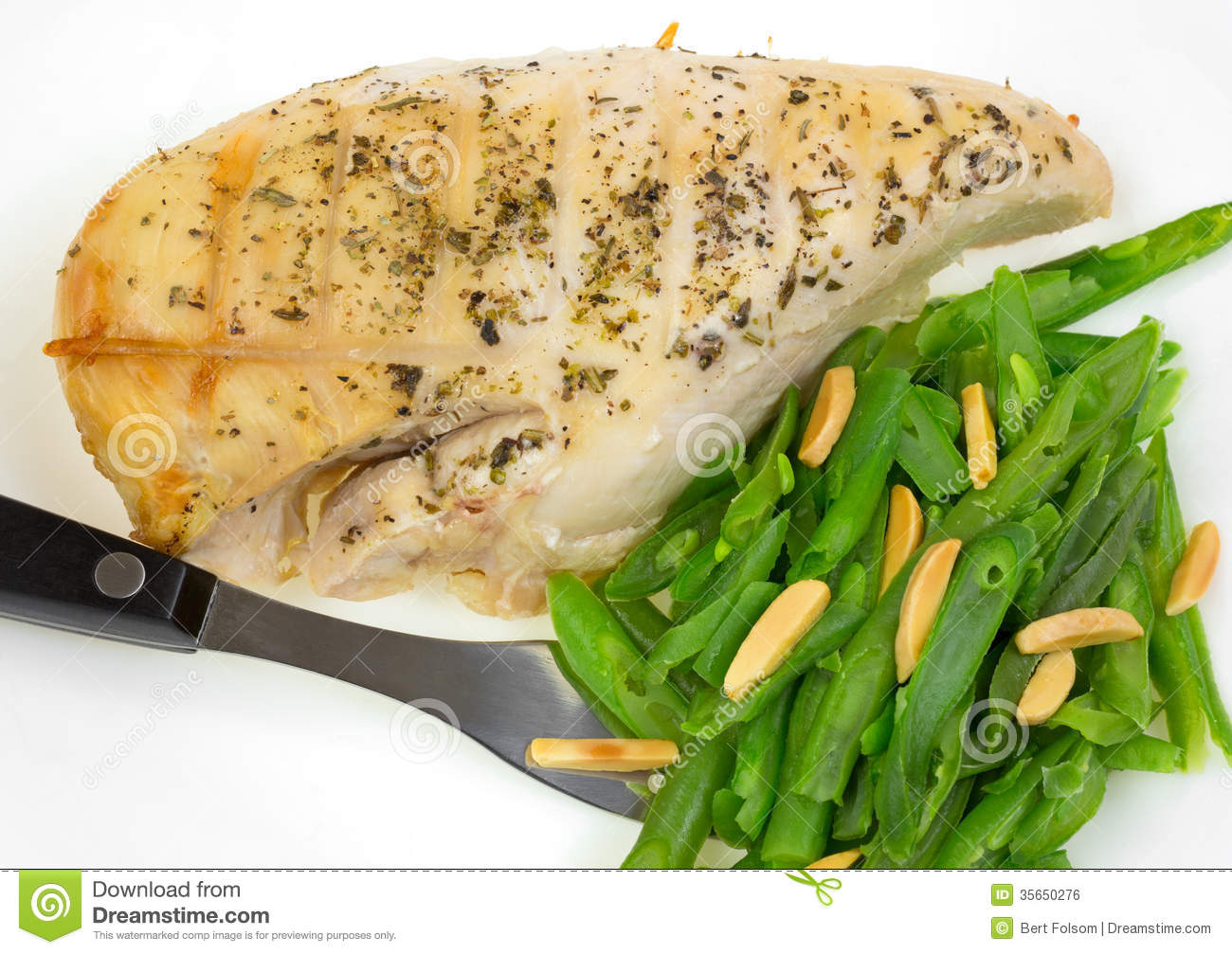 Chicken Breast With Green Beans And Sliced Almonds Royalty Free Stock