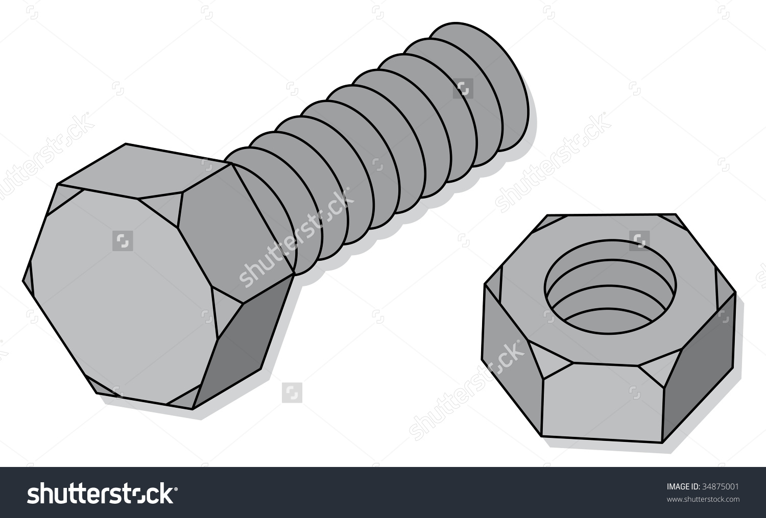 Clipart Style Cartoon Of A Nut And Bolt