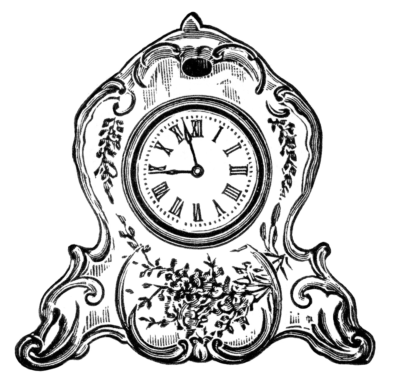 Clock Clipart Black And White Clip Art Decorated Porcelain Clock