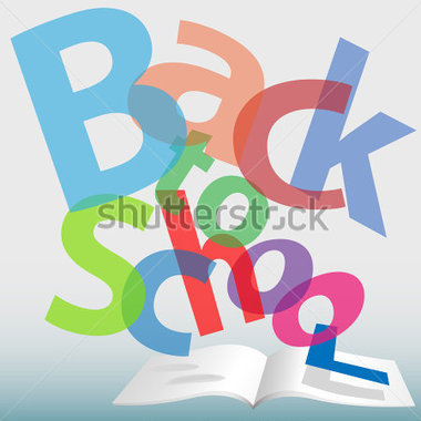 Colorful Back To School Words Fall On Open Text Book Stock Vector