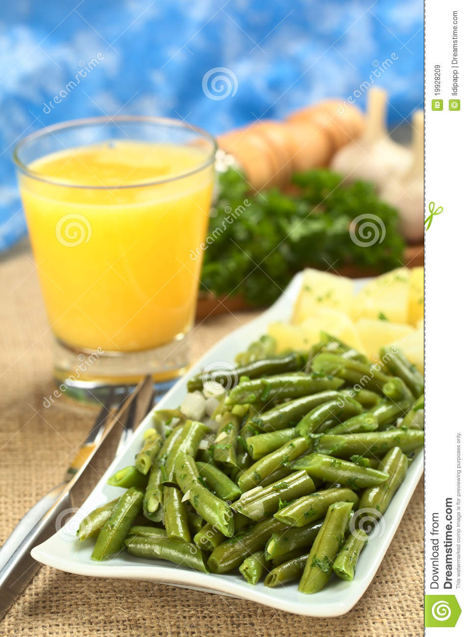Cooked Green Beans With Onion And Parsley With Cooked Potato Orange    