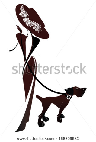    Dog On A Leash  Chocolate Picture  Walk With A Puppy    Stock Vector