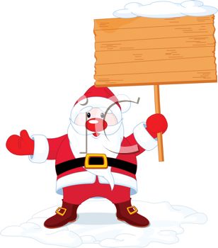 Fat Santa Claus Holding Up A Blank Sign Royalty Free Image Clipart