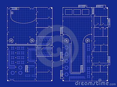 Floorplan For A Nightclub With Stage And Bar In Blueprint Style 