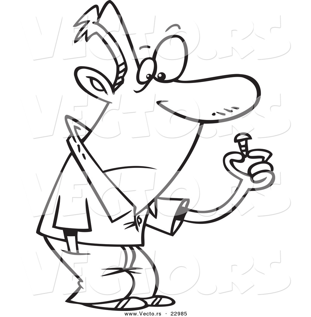 Larger Preview  Vector Of A Cartoon Guy With A Loose Screw   Coloring    