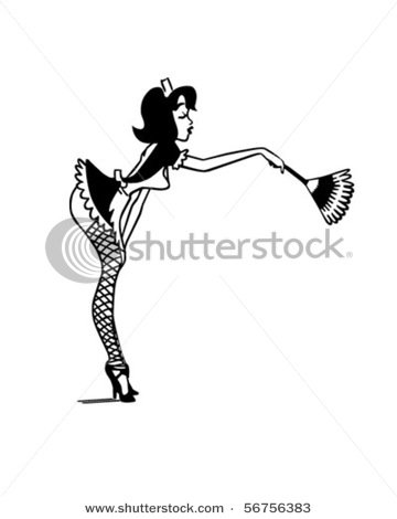Picture In Black And White Of A Sexy French Maid Using A Feather