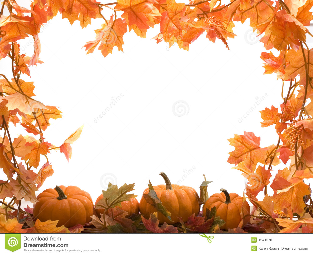 Ppumpkins On White Background With Fall Leaves Frame 