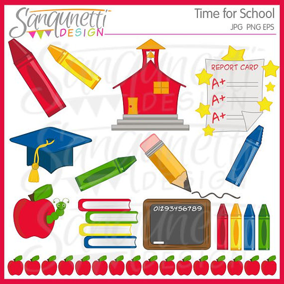 Time For School Clipart Commercial License By Sanqunettidesigns