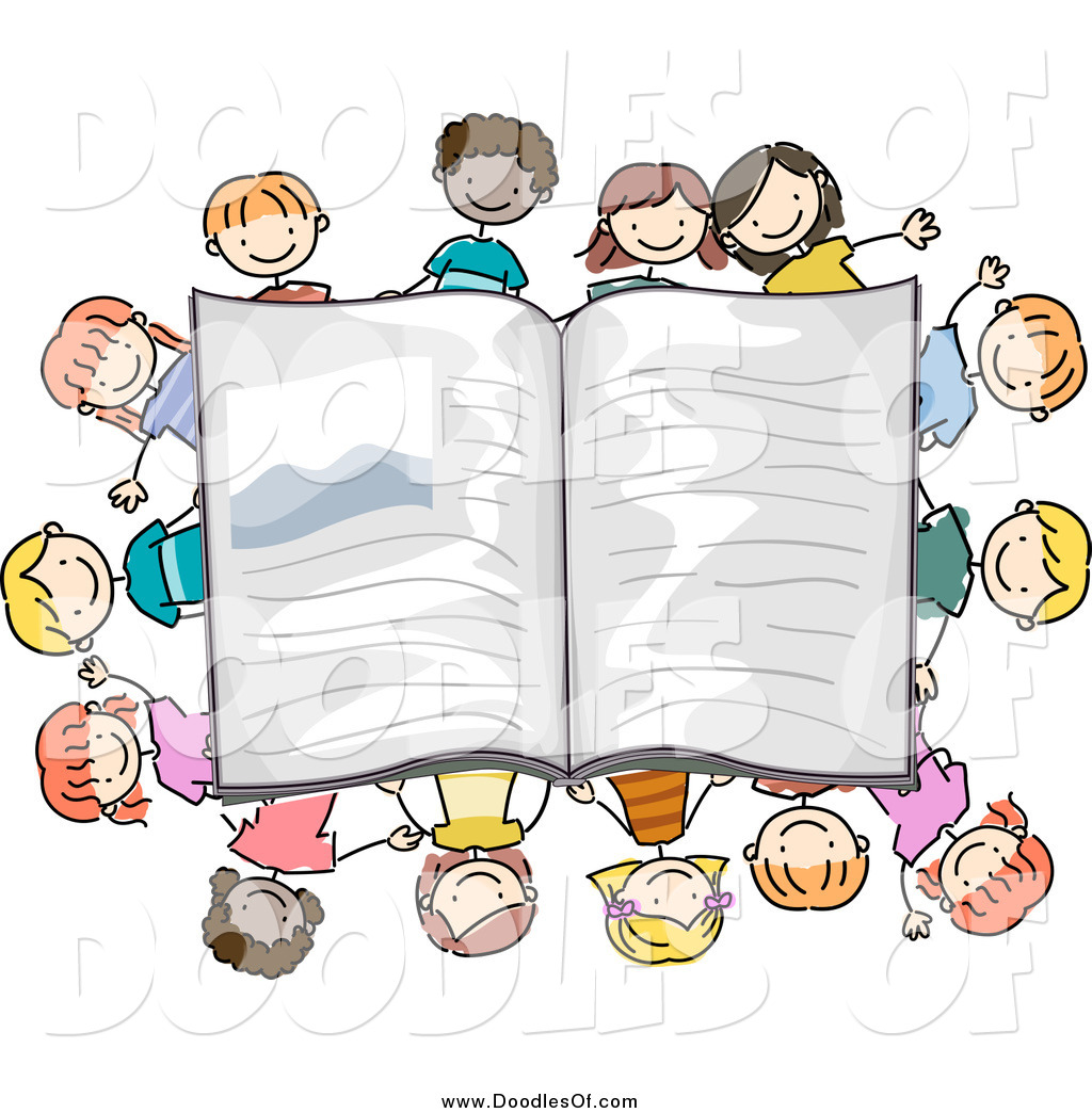Vector Clipart Of Doodled Diverse Students Around An Open Book By Bnp    